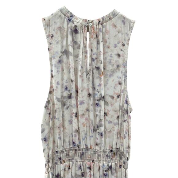 Bella Dahl Sleeveless Smocked Waist Dusty Floral Pastel Midi Dress Size Large - Picture 12 of 16